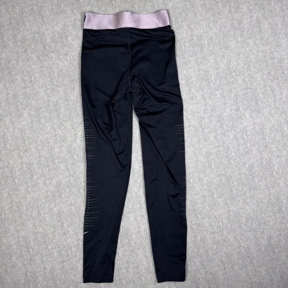 Nike Pro Dri-Fit Womens Leggings Black Metallic Lavender Dot Tights Small